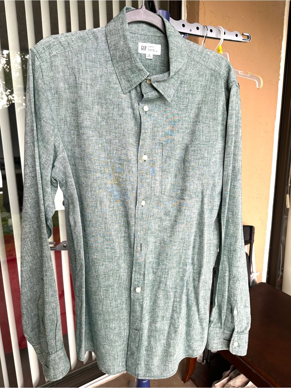 GAP Men's Heather Sage Green Button-Down Shirt linen blend